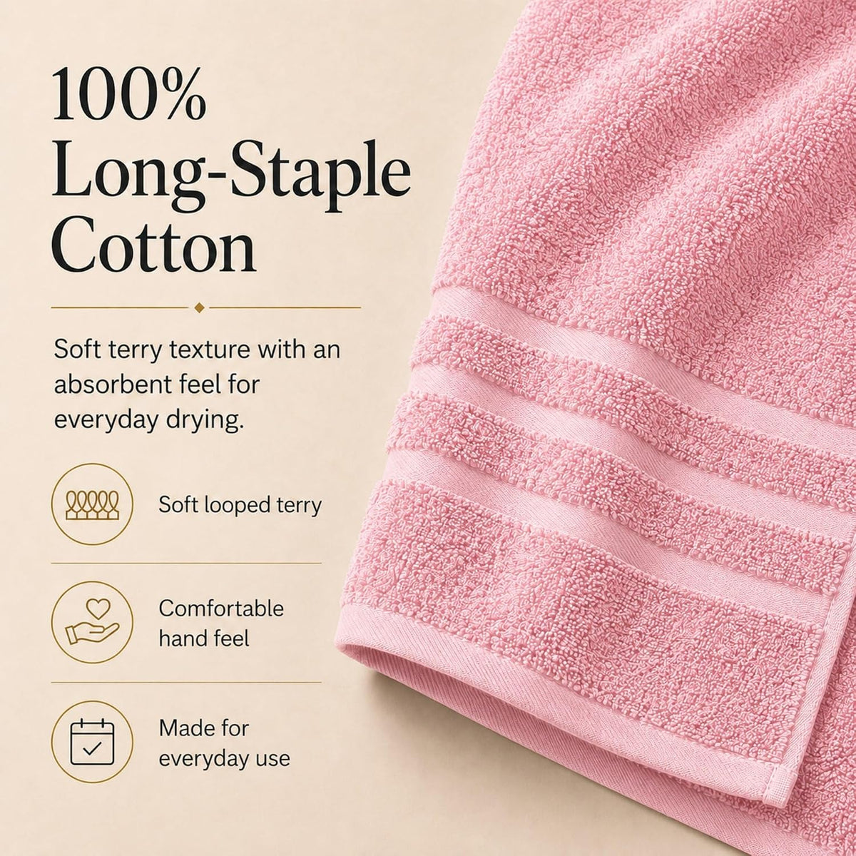 Large 100% Organic Cotton Bath Towels 4 Pack, 30x60 in, Pink