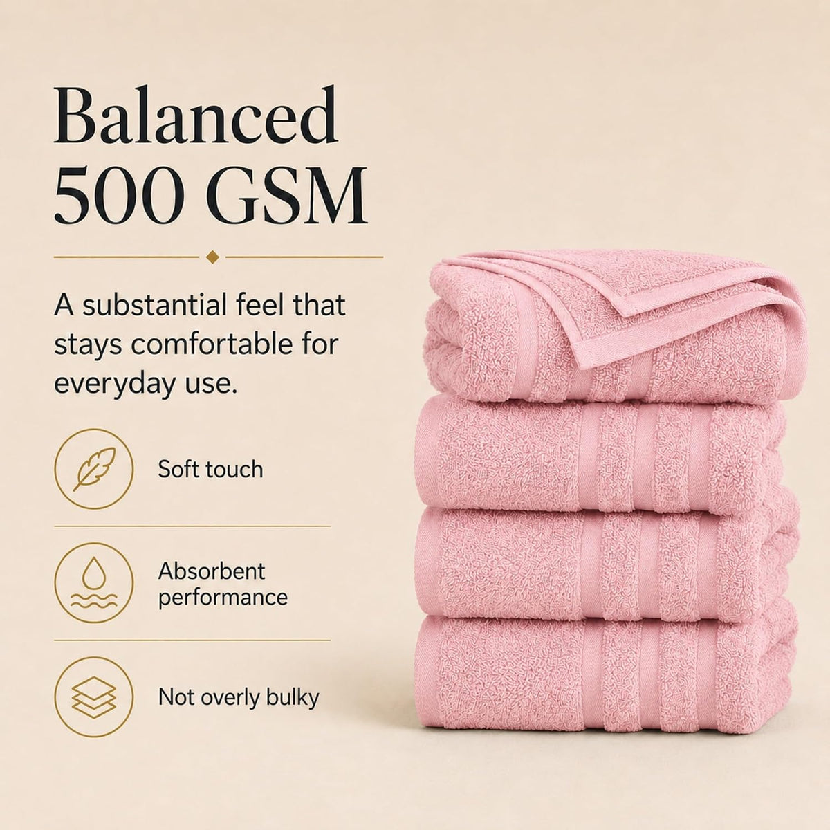 Large 100% Organic Cotton Bath Towels 4 Pack, 30x60 in, Pink