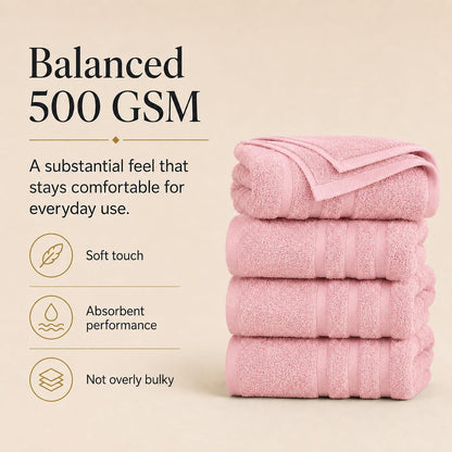 Large 100% Organic Cotton Bath Towels 4 Pack, 30x60 in, Pink