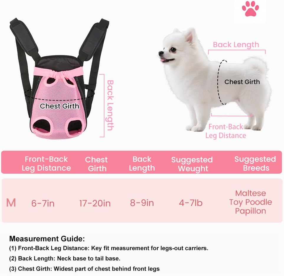 Pet Front Carrier for Small Dogs & Cats, Breathable Legs-Out Riding Carrier for Cycling, Walking & Outdoor Travel, Adjustable Hands-Free Pet Carrier Backpack, Pink