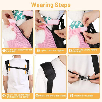 Pet Front Carrier for Small Dogs & Cats, Breathable Legs-Out Riding Carrier for Cycling, Walking & Outdoor Travel, Adjustable Hands-Free Pet Carrier Backpack, Pink