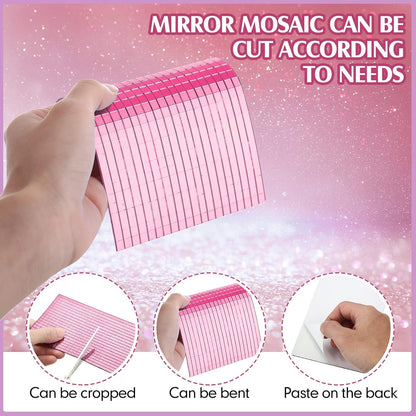 7200 Pieces Self-Adhesive Disco Mirror Tiles, 5 x 5 mm Square Glass Mirrors Mosaic Tile for Craft DIY Disco Ball Projects Decorations Card Making and Art Collage (Pink)