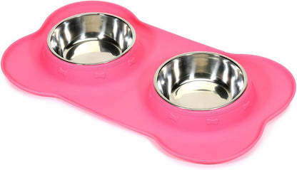 Dog Food Bowls Stainless Steel Pet Bowls & Dog Water Bowls with No-Spill and Non-Skid, Feeder Bowls with Dog Bowl Mat for Dogs Cats and Pets-Pink, 24 0z in Total