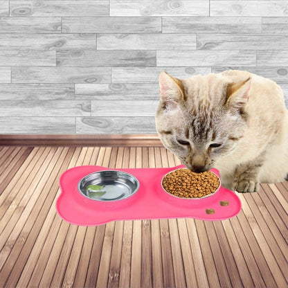 Dog Food Bowls Stainless Steel Pet Bowls & Dog Water Bowls with No-Spill and Non-Skid, Feeder Bowls with Dog Bowl Mat for Dogs Cats and Pets-Pink, 24 0z in Total