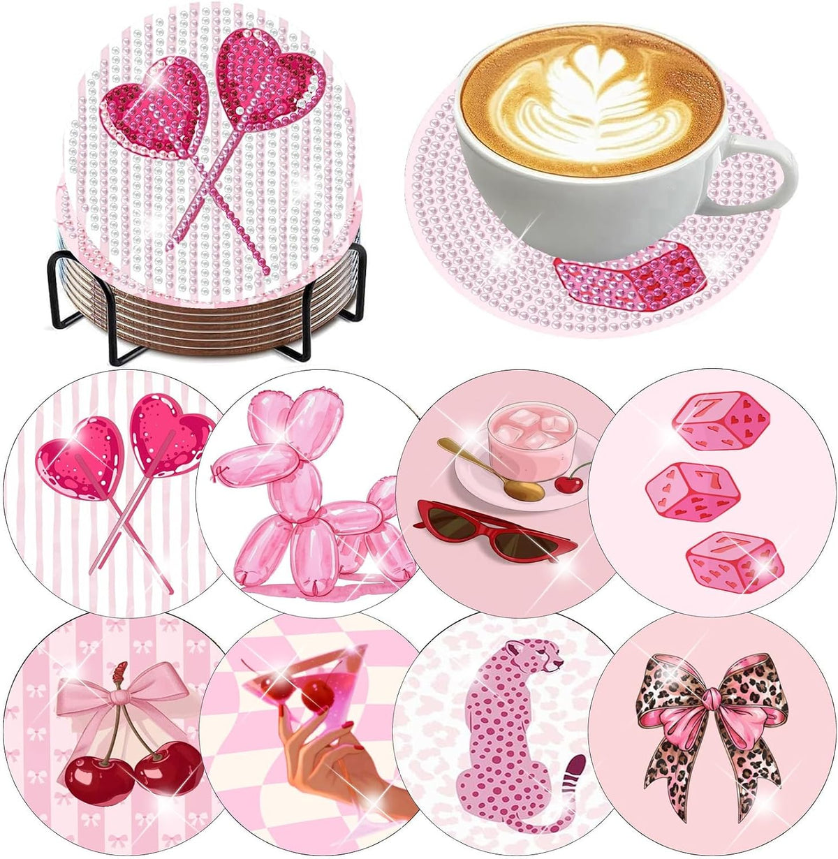 Diamond Art Coasters Kit for Adults, Pink Disco Diamond Painting Coasters