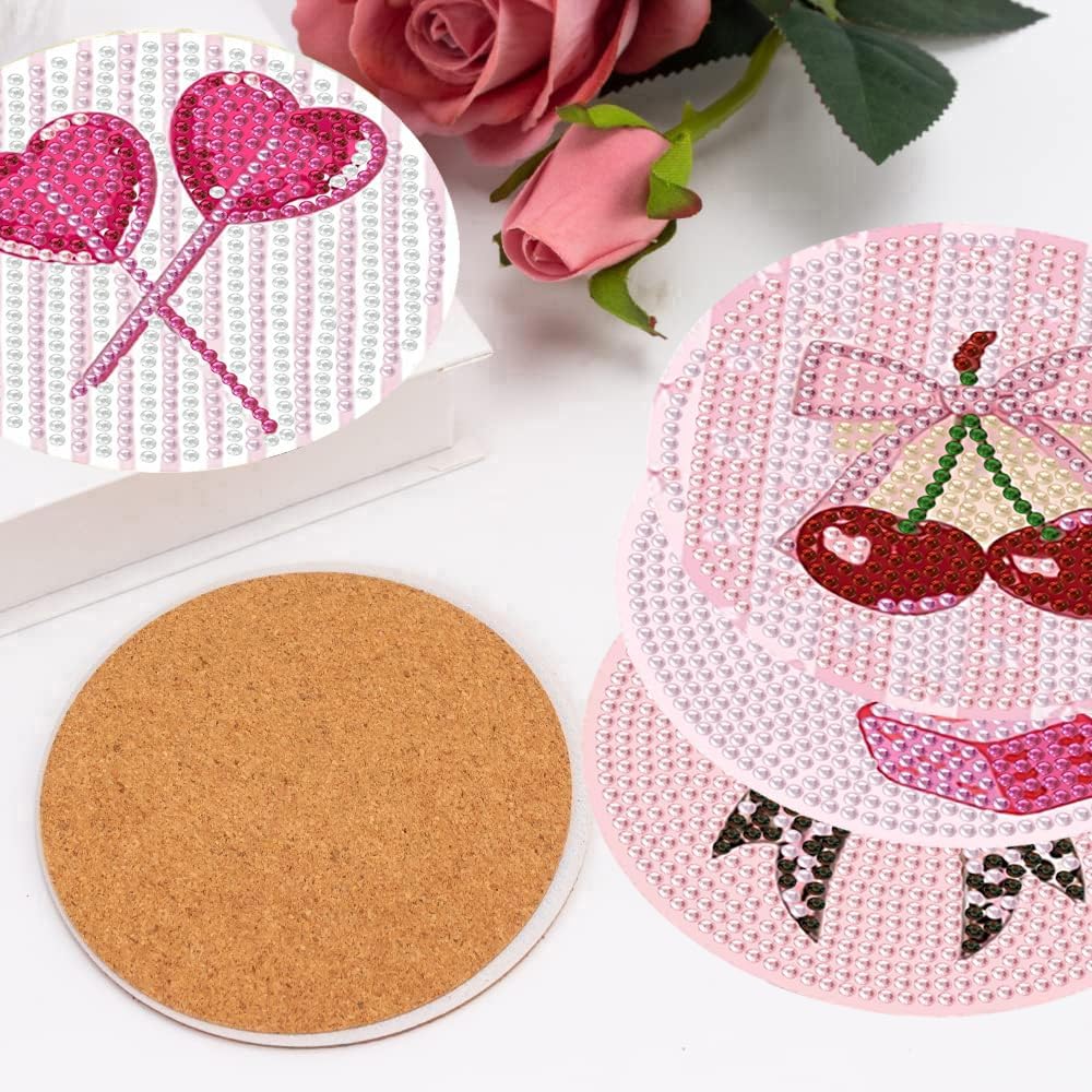 Diamond Art Coasters Kit for Adults, Pink Disco Diamond Painting Coasters