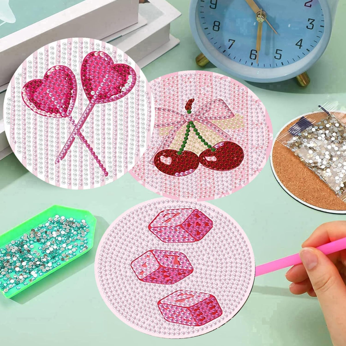 Diamond Art Coasters Kit for Adults, Pink Disco Diamond Painting Coasters