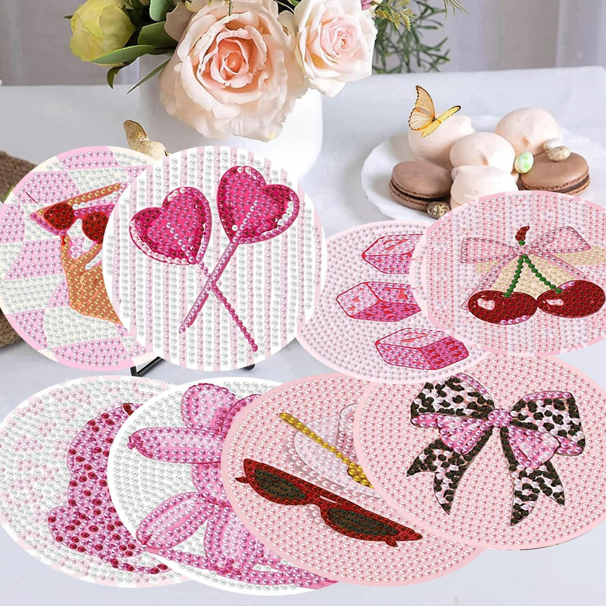 Diamond Art Coasters Kit for Adults, Pink Disco Diamond Painting Coasters