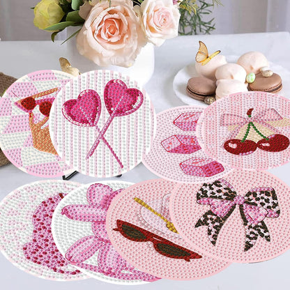 Diamond Art Coasters Kit for Adults, Pink Disco Diamond Painting Coasters