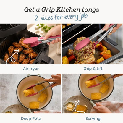 Starpack Get a Grip Silicone Kitchen Tongs (2-Pack, 9" + 12") - LFGB Non Toxic, 600°F Heat Resistant, BPA-Free - Heavy-Duty Stainless Steel, Locking - Dishwasher Safe for Nonstick Cookware