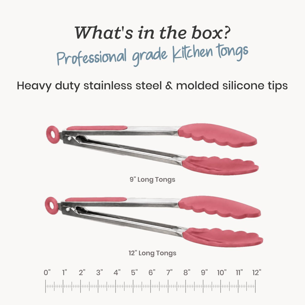Starpack Get a Grip Silicone Kitchen Tongs (2-Pack, 9" + 12") - LFGB Non Toxic, 600°F Heat Resistant, BPA-Free - Heavy-Duty Stainless Steel, Locking - Dishwasher Safe for Nonstick Cookware