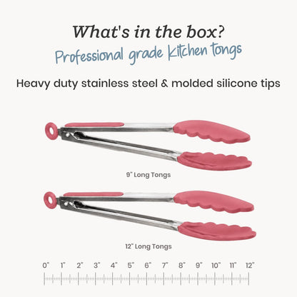 Starpack Get a Grip Silicone Kitchen Tongs (2-Pack, 9" + 12") - LFGB Non Toxic, 600°F Heat Resistant, BPA-Free - Heavy-Duty Stainless Steel, Locking - Dishwasher Safe for Nonstick Cookware