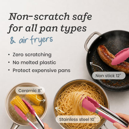 Starpack Get a Grip Silicone Kitchen Tongs (2-Pack, 9" + 12") - LFGB Non Toxic, 600°F Heat Resistant, BPA-Free - Heavy-Duty Stainless Steel, Locking - Dishwasher Safe for Nonstick Cookware