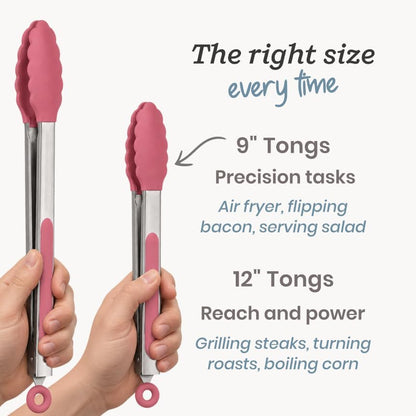 Starpack Get a Grip Silicone Kitchen Tongs (2-Pack, 9" + 12") - LFGB Non Toxic, 600°F Heat Resistant, BPA-Free - Heavy-Duty Stainless Steel, Locking - Dishwasher Safe for Nonstick Cookware