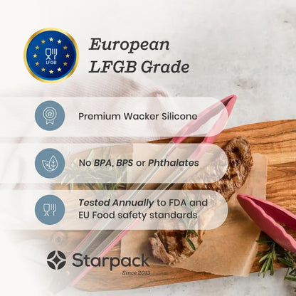Starpack Get a Grip Silicone Kitchen Tongs (2-Pack, 9" + 12") - LFGB Non Toxic, 600°F Heat Resistant, BPA-Free - Heavy-Duty Stainless Steel, Locking - Dishwasher Safe for Nonstick Cookware