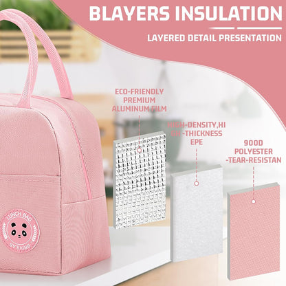 Insulated Lunch Bag for Men Women, Small Portable Reusable Lunch Cooler Tote Bag, Leakproof Thermal Lunch Box for Work Picnic Travel, Pink