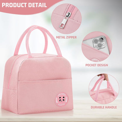 Insulated Lunch Bag for Men Women, Small Portable Reusable Lunch Cooler Tote Bag, Leakproof Thermal Lunch Box for Work Picnic Travel, Pink