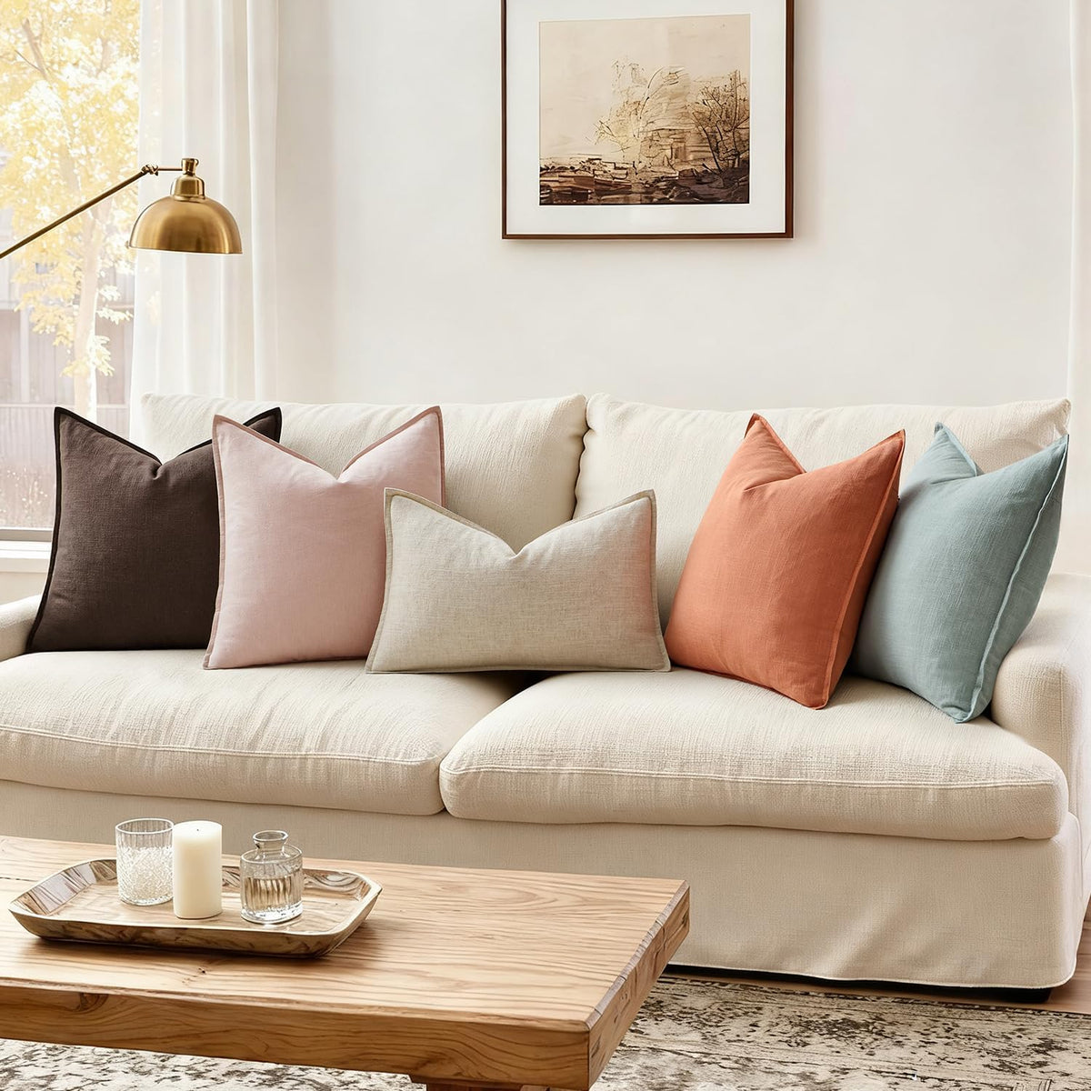 Decorative Linen Pillow Covers 20x20 Inch Coral Pack of 2