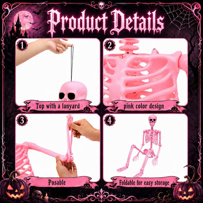 5.5 Ft Halloween Pink Skeleton Large Decoration with Movable Joints