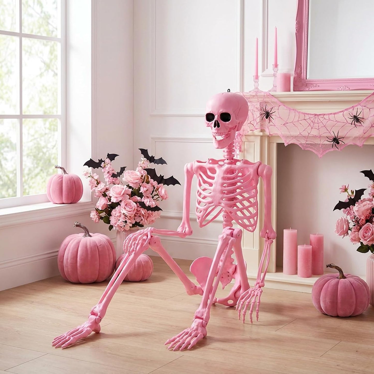 5.5 Ft Halloween Pink Skeleton Large Decoration with Movable Joints