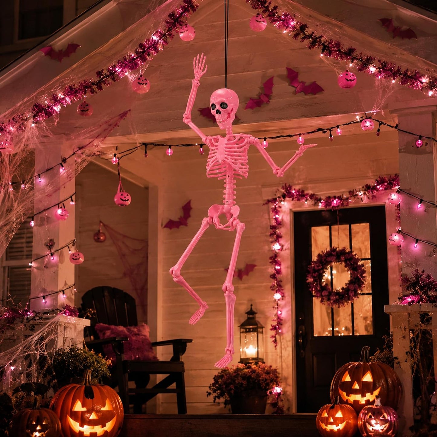 5.5 Ft Halloween Pink Skeleton Large Decoration with Movable Joints