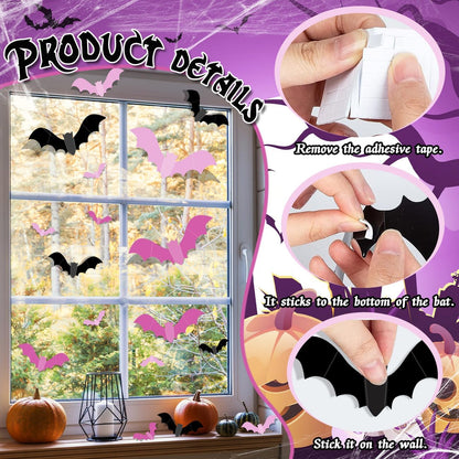 Pink Bats Wall Decor Halloween Bats Decoration Stickers