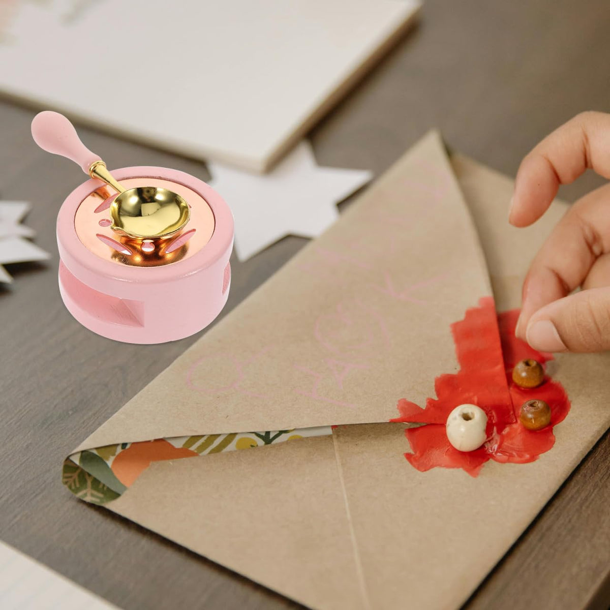 Wax Seal Warmer Set Wax Melting Kit for Stamp Seals Seal Spoon and Stamp Handle 3-piece Tool for DIY Craft Tabletop Decor Portable Gift for Beginners