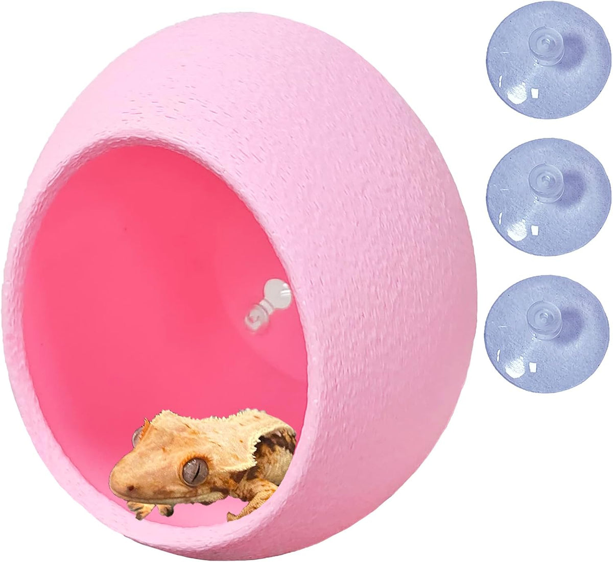 Reptile Hide Cave Plastic Egg Shape Hideout, Gecko Hide with Strong Suction Cups Climbing Toys Reptile Shelter Sleeping Cave for Arboreal Reptiles, Frogs, Spiders Terrarium Decor - Pink