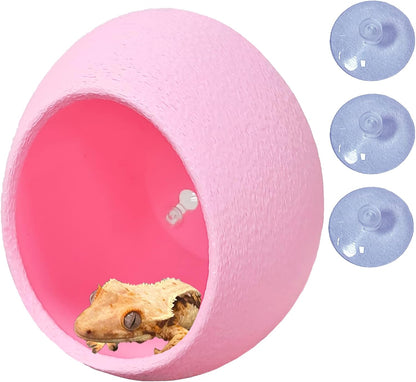 Reptile Hide Cave Plastic Egg Shape Hideout, Gecko Hide with Strong Suction Cups Climbing Toys Reptile Shelter Sleeping Cave for Arboreal Reptiles, Frogs, Spiders Terrarium Decor - Pink