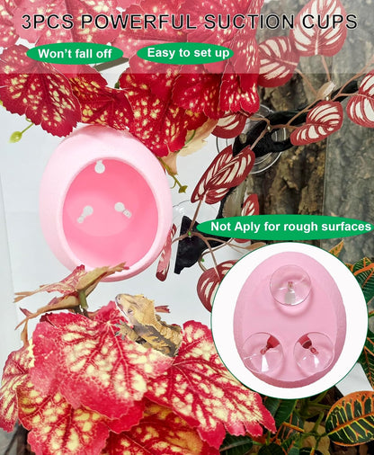 Reptile Hide Cave Plastic Egg Shape Hideout, Gecko Hide with Strong Suction Cups Climbing Toys Reptile Shelter Sleeping Cave for Arboreal Reptiles, Frogs, Spiders Terrarium Decor - Pink