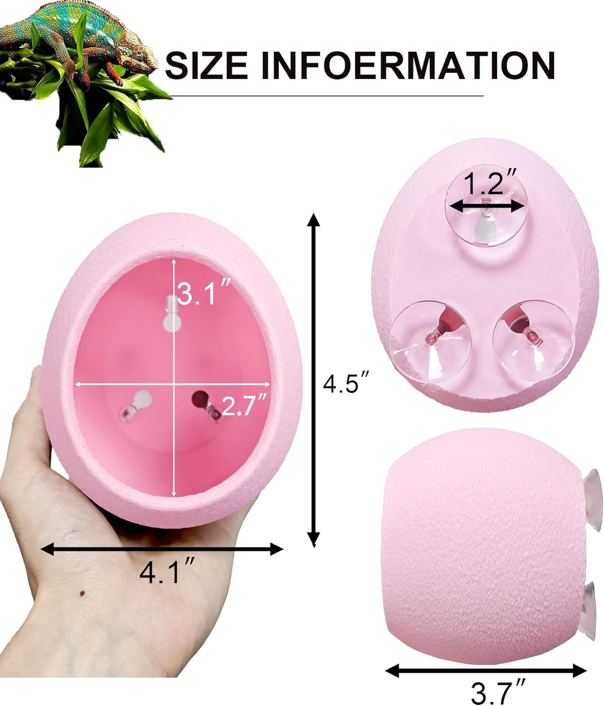 Reptile Hide Cave Plastic Egg Shape Hideout, Gecko Hide with Strong Suction Cups Climbing Toys Reptile Shelter Sleeping Cave for Arboreal Reptiles, Frogs, Spiders Terrarium Decor - Pink