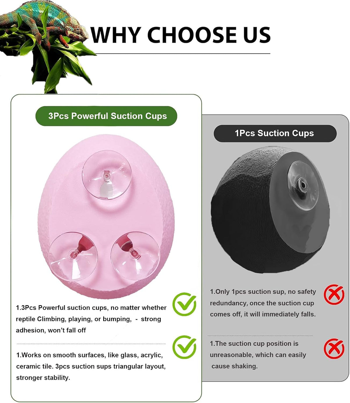 Reptile Hide Cave Plastic Egg Shape Hideout, Gecko Hide with Strong Suction Cups Climbing Toys Reptile Shelter Sleeping Cave for Arboreal Reptiles, Frogs, Spiders Terrarium Decor - Pink
