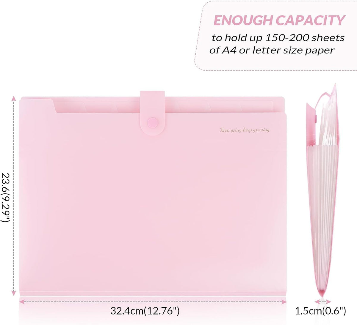 Accordion File Organizer, Expanding File Folder with 8 Pockets, Portable Document Paper Organizer, Letter/A4 Size Filing Folder，School Office Supplies Hospital Bag Essentials Pink