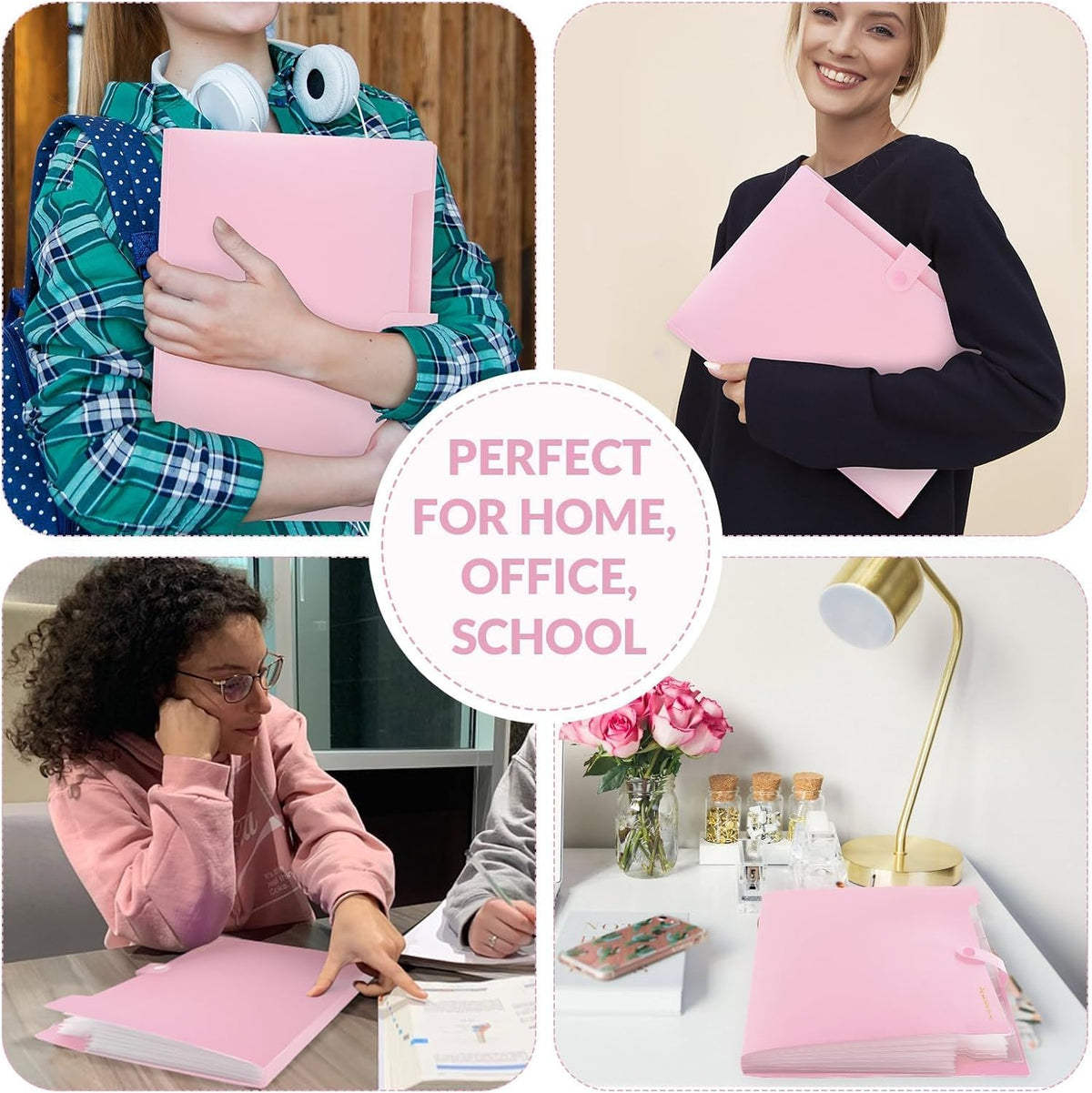 Accordion File Organizer, Expanding File Folder with 8 Pockets, Portable Document Paper Organizer, Letter/A4 Size Filing Folder，School Office Supplies Hospital Bag Essentials Pink
