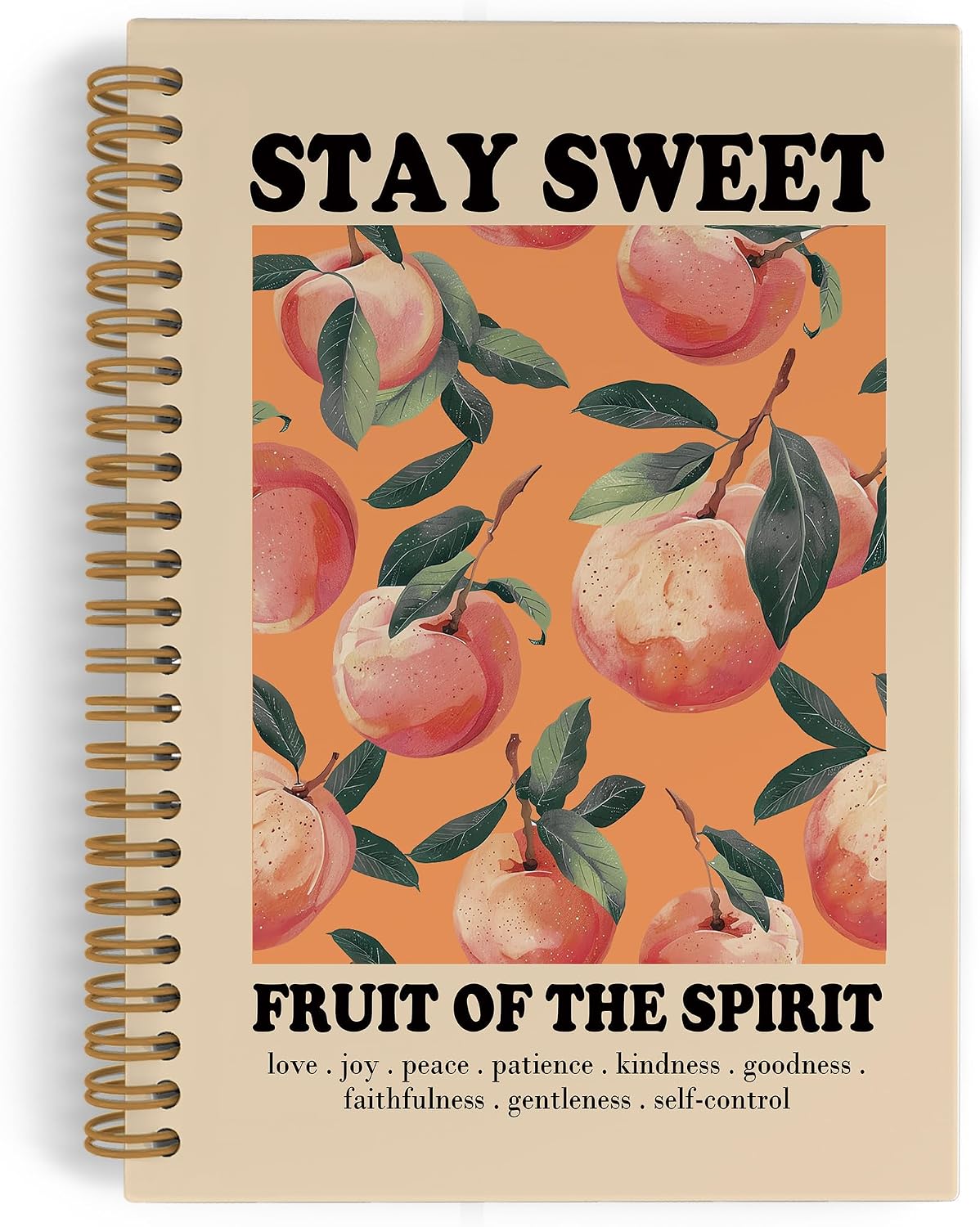 Fruit of the Spirit Peach Spiral Notebook, Peach Christian Journal Notebook, Bible Verse Scripture Notebooks for School Work, Christian Office Supplies Gifts for Women Men, 5.5x8.3 Inch