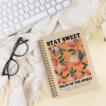 Fruit of the Spirit Peach Spiral Notebook, Peach Christian Journal Notebook, Bible Verse Scripture Notebooks for School Work, Christian Office Supplies Gifts for Women Men, 5.5x8.3 Inch