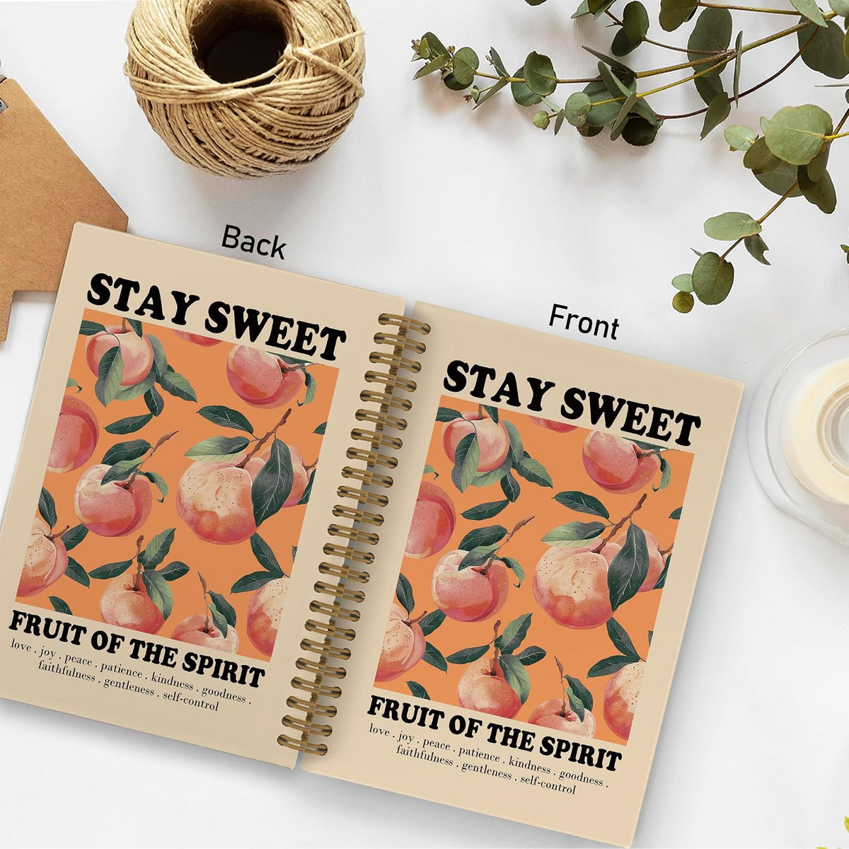 Fruit of the Spirit Peach Spiral Notebook, Peach Christian Journal Notebook, Bible Verse Scripture Notebooks for School Work, Christian Office Supplies Gifts for Women Men, 5.5x8.3 Inch