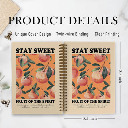 Fruit of the Spirit Peach Spiral Notebook, Peach Christian Journal Notebook, Bible Verse Scripture Notebooks for School Work, Christian Office Supplies Gifts for Women Men, 5.5x8.3 Inch