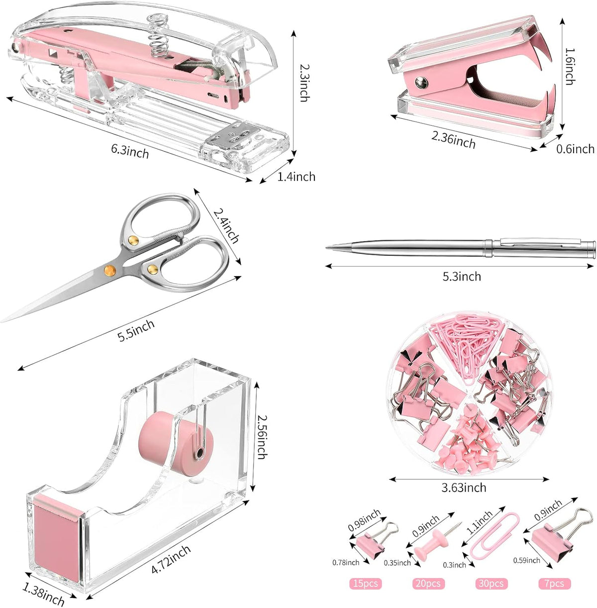 Pink Office Supplies Set Desk Accessory Kit, Acrylic Stapler Set