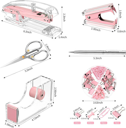Pink Office Supplies Set Desk Accessory Kit, Acrylic Stapler Set