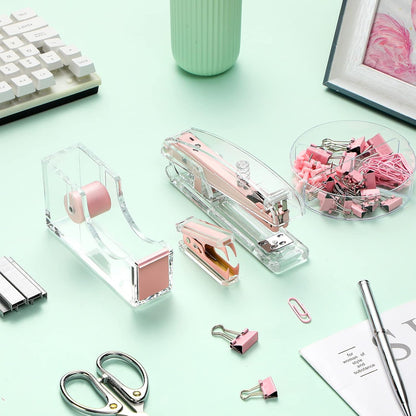 Pink Office Supplies Set Desk Accessory Kit, Acrylic Stapler Set