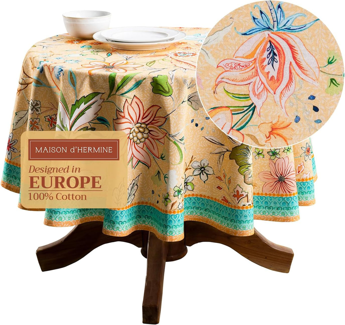 Table Cloth Round Table Reusable 100% Cotton 69" Diameter