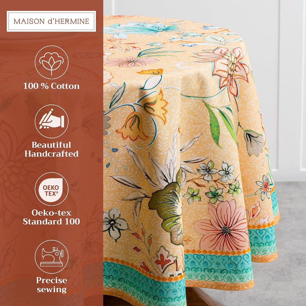 Table Cloth Round Table Reusable 100% Cotton 69" Diameter