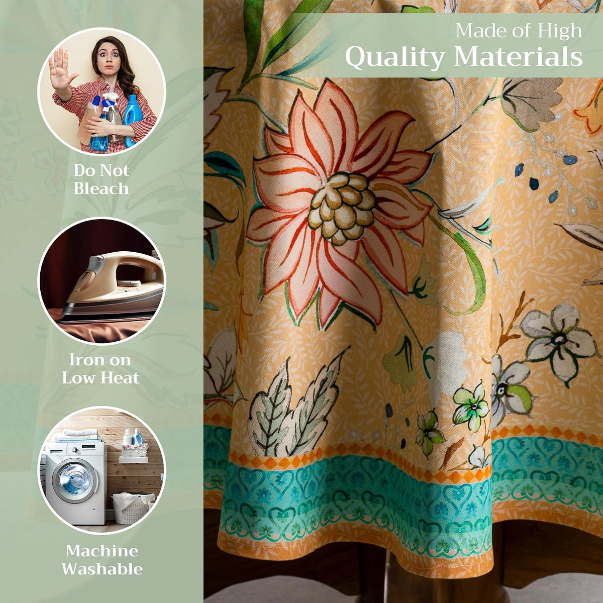 Table Cloth Round Table Reusable 100% Cotton 69" Diameter
