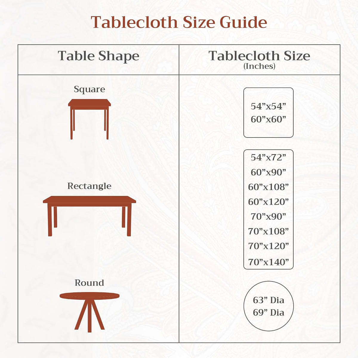 Table Cloth Round Table Reusable 100% Cotton 69" Diameter