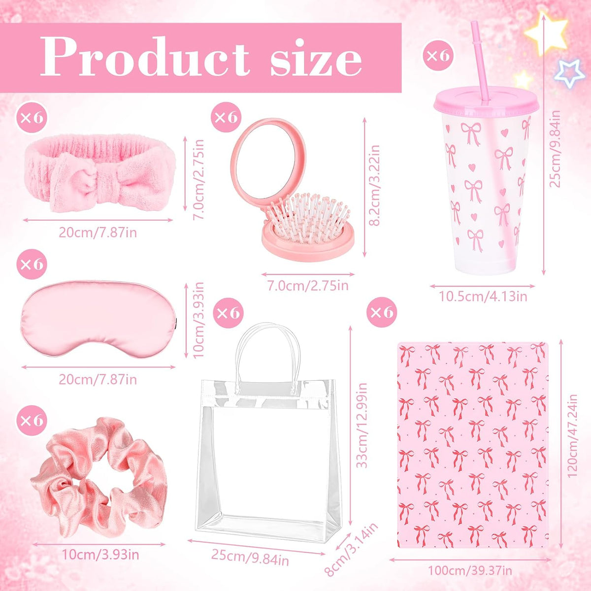 42PCS Sleepover Party Supplies for Girls, 6 Pink Bow Blanket 6 Tumbler 6 Spa Headb 6 Sleep Eye Mask 6 Scrunchies 6 Bags 6 Mirrors Combs for Spa Birthday Slumber Party Gifts-Pink Bow
