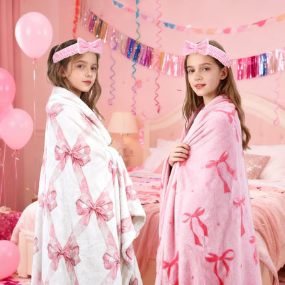 42PCS Sleepover Party Supplies for Girls, 6 Pink Bow Blanket 6 Tumbler 6 Spa Headb 6 Sleep Eye Mask 6 Scrunchies 6 Bags 6 Mirrors Combs for Spa Birthday Slumber Party Gifts-Pink Bow