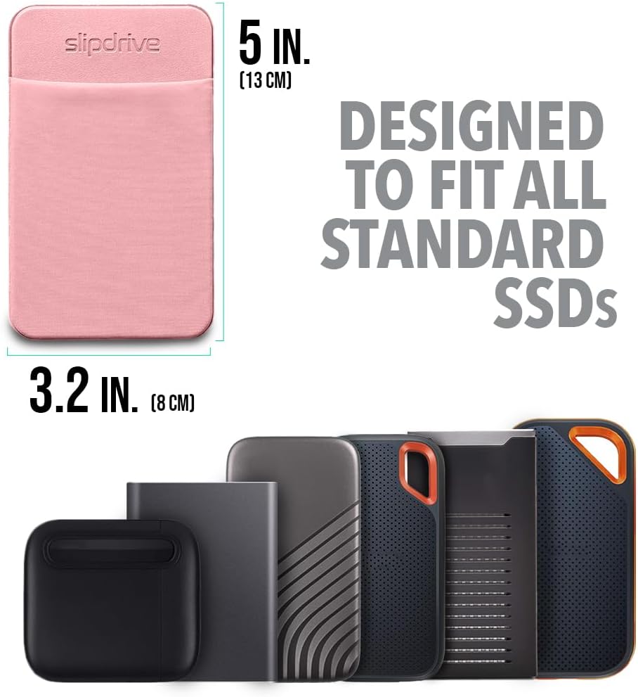Portable Hard Drive Sleeve for Laptop - SSD Solid State Drive - Reusable Adhesive - 5” x 3.2” Stick on External Hard Drive Carrying Case - Travel Pocket Pouch (Small, Pink)