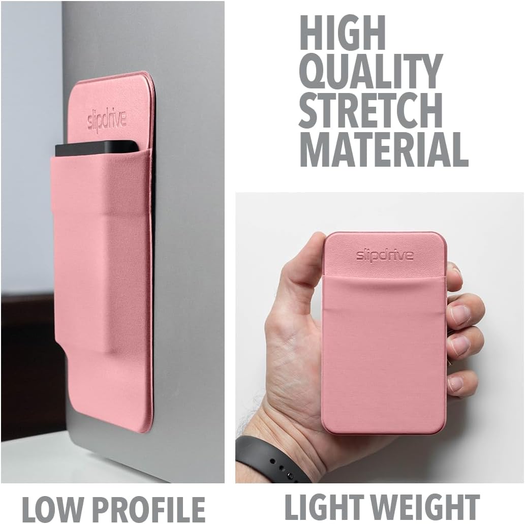 Portable Hard Drive Sleeve for Laptop - SSD Solid State Drive - Reusable Adhesive - 5” x 3.2” Stick on External Hard Drive Carrying Case - Travel Pocket Pouch (Small, Pink)