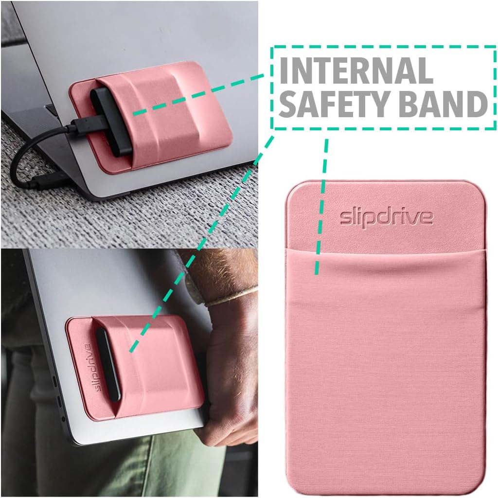 Portable Hard Drive Sleeve for Laptop - SSD Solid State Drive - Reusable Adhesive - 5” x 3.2” Stick on External Hard Drive Carrying Case - Travel Pocket Pouch (Small, Pink)